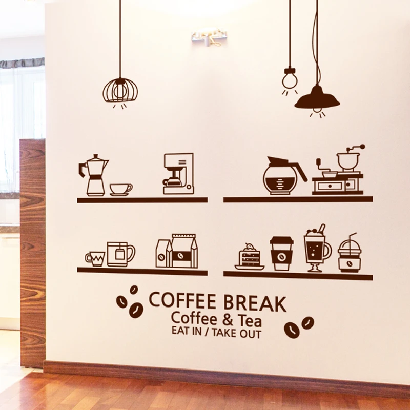 Coffee Shop Sticker Bean Milk tea Decal Cafe Cup Poster Vinyl Art Wall Decor Mural Decoration Break Bread Coffee Glass Decals