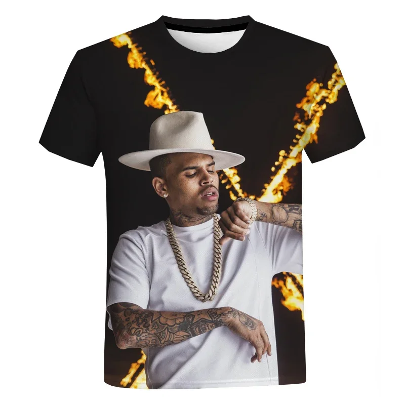 Y2K Clothing Chris Brown Graphic T Shirt for Men Singer 3D Short Sleeve Summer Oversized T-shirts Harajuku Streetwear Tops Tees