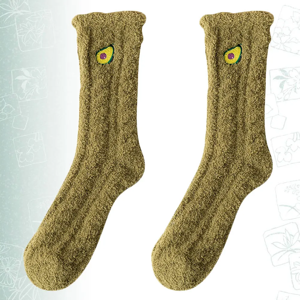 1쌍 두꺼운 코랄 플리스 따뜻한 수면 양말 과일 패턴 겨울 양말 실내 바닥 양말 코랄 플리스 양말