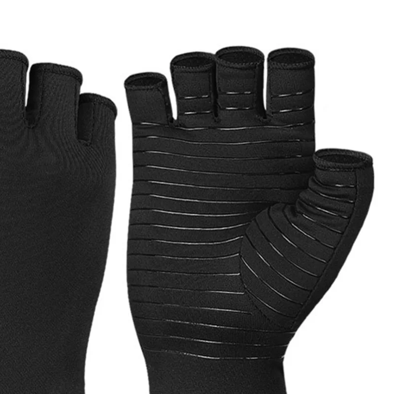 Copper Compression Arthritis Gloves Anti Slip Copper Infused Fingerless Gloves For Men Women Black view 4