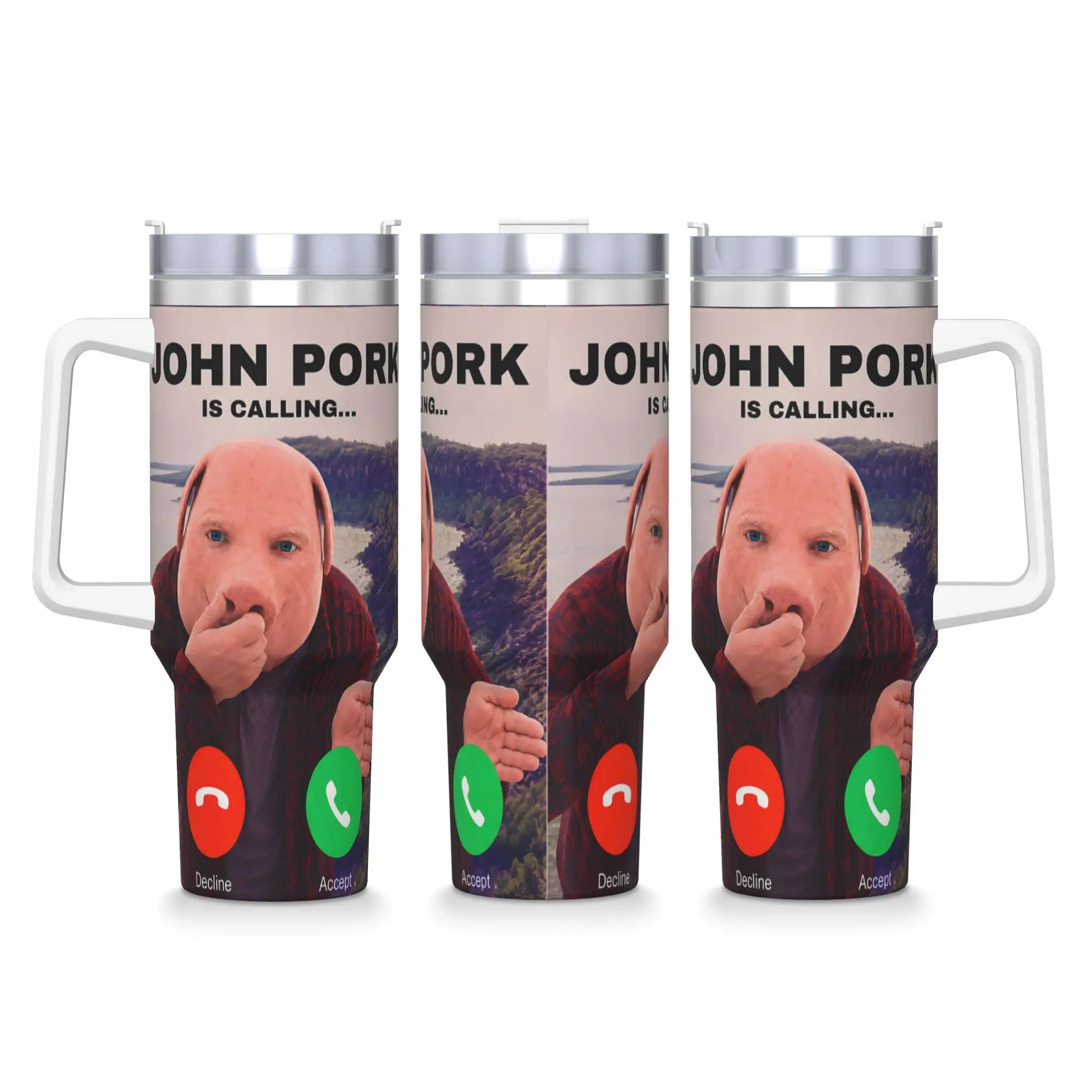Stainless Steel Tumbler John Pork Calling Decline Accept Incoming Call Thermal Mug Insulated Hot Drinks Mugs Cup Water Bottle