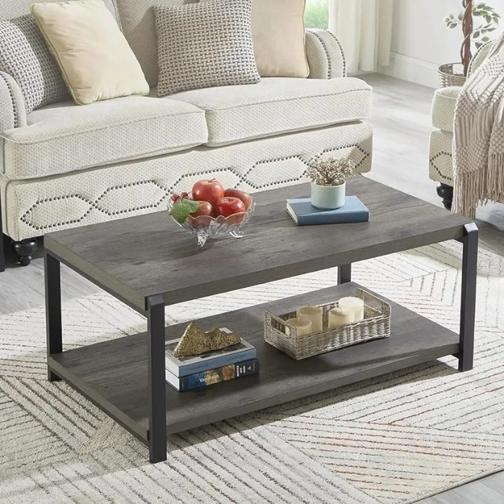 

Golden countryside and metal cocktail table coffee table with storage rack