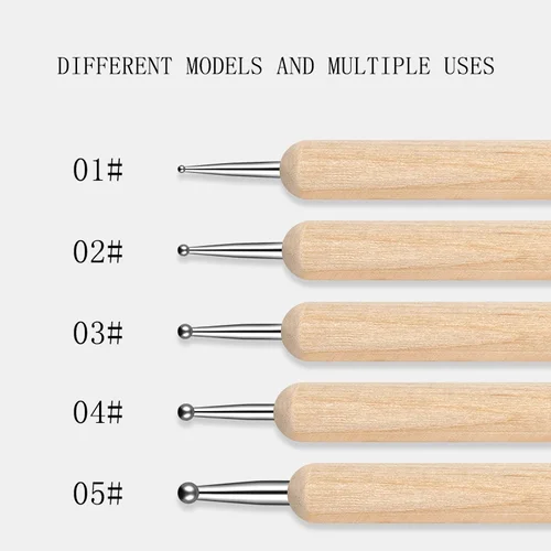 Imagen 2 del producto RHJB-pluma perforadora para uñas, barra de madera para revolver esmalte de uñas, dibujo de cinco pétalos, flor, lunares, doble cabezal, barra inoxidable