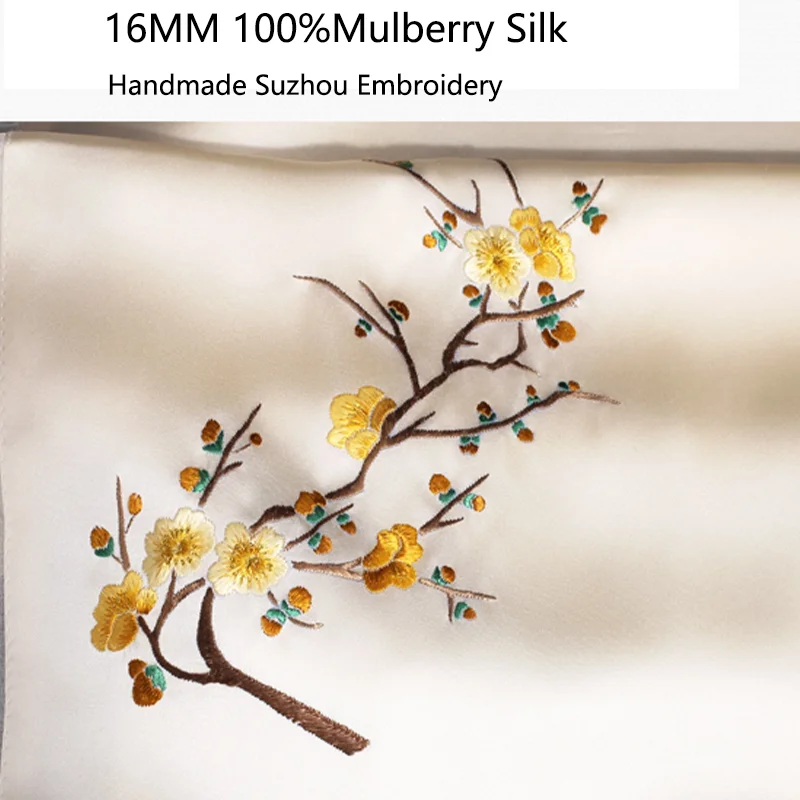 Birdtree, 16MM 100%Mulberry Silk, Suzhou Embroidery, Handmade Scarf, With Gift Box, Women\'s Long Shawl, Spring Autumn, A49734QM