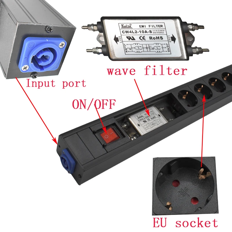 Imagem -03 - Pdu Power Strip For Power Conditioner Purificador de Energia com Tomadas ue Ruído de Áudio Filtro de Energia ac 16a 4000w Socket