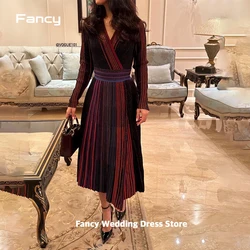 Fancy Summer Knitted Women's Dresses Formal Evening Dress Heavy Industry V-Neck Long Fit  Elegant Print A Line Skirts customized