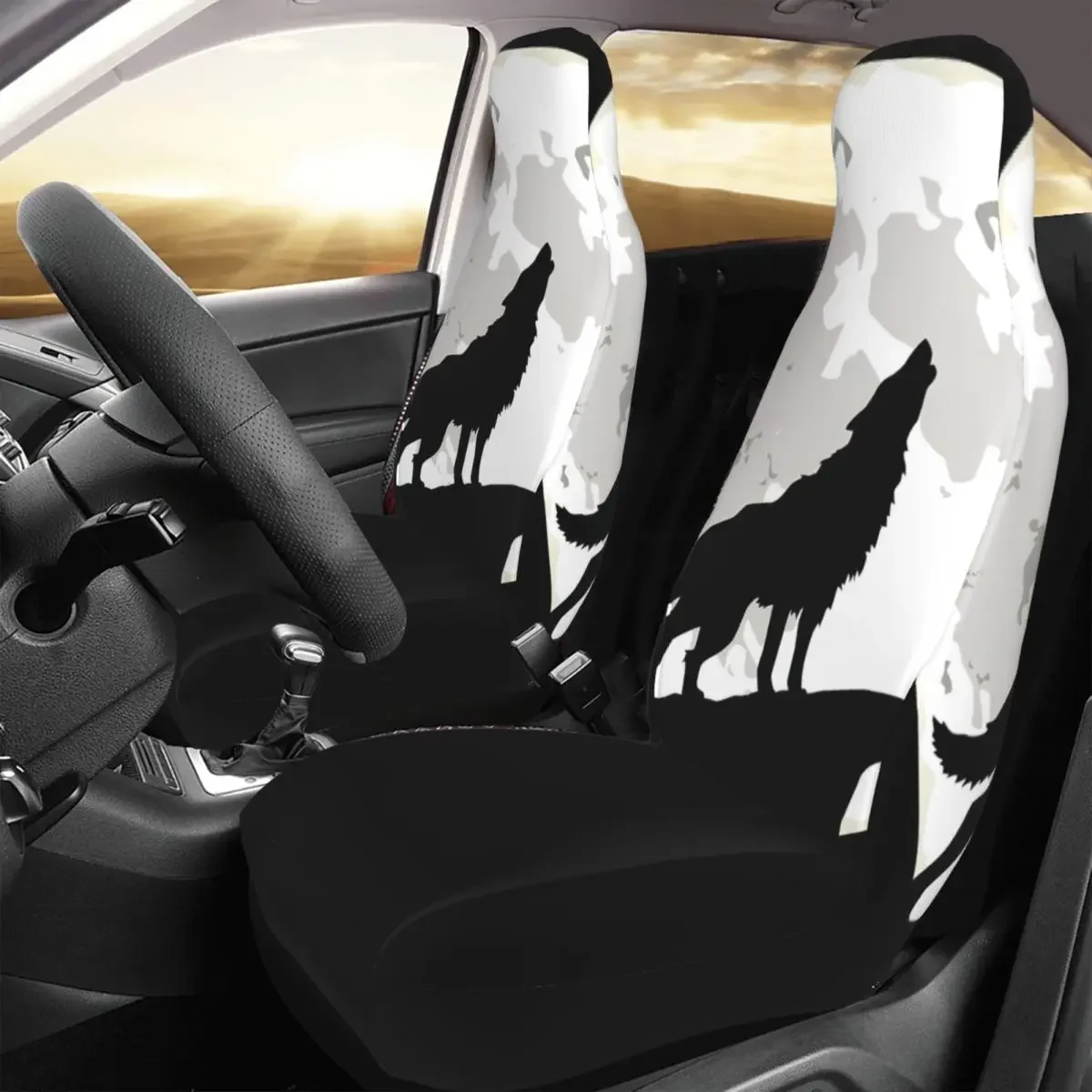 Wolf Framed Car Seat Cover Custom Printing Universal Front Protector Accessories Cushion Set