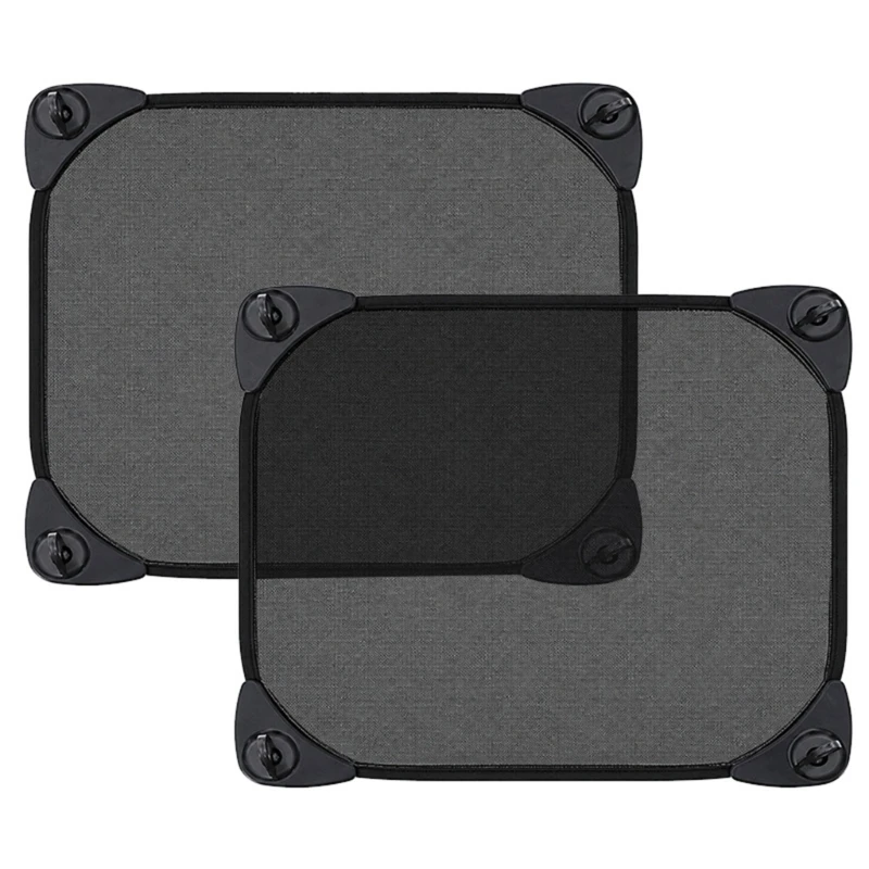 Fabric Car Side Curtain for Door Glass Areas, 2 Piece Shade Panels with Black Trim and Suction Cup Corners for Parked Car