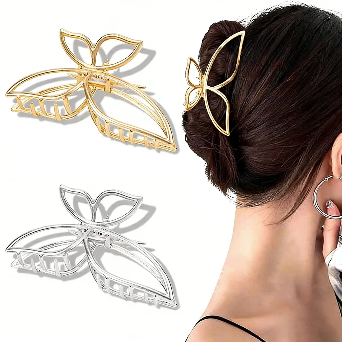 

2pcs of ladies' sweet butterfly shaped hair claws, made of high-quality metal material, with a fashionable temperament, suitable