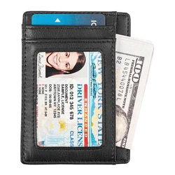 Billeteras minimalistas ultradelgadas para hombre y mujer, tarjetero de fibra de carbono, cuero auténtico, identificación RFID, VIP