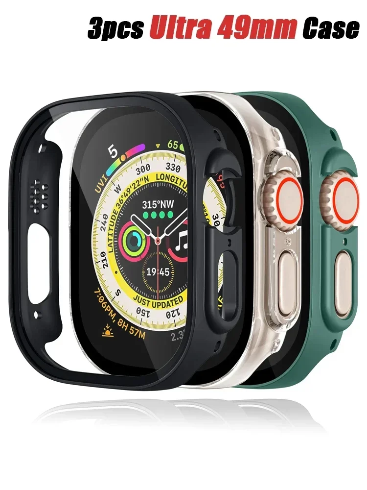 애플워치 49mm 울트라 2 스크린 보호필름 iWatch 케이스 3팩, 풀커버 초슬림 하드 PC 범퍼 케이스 스크래치 방지