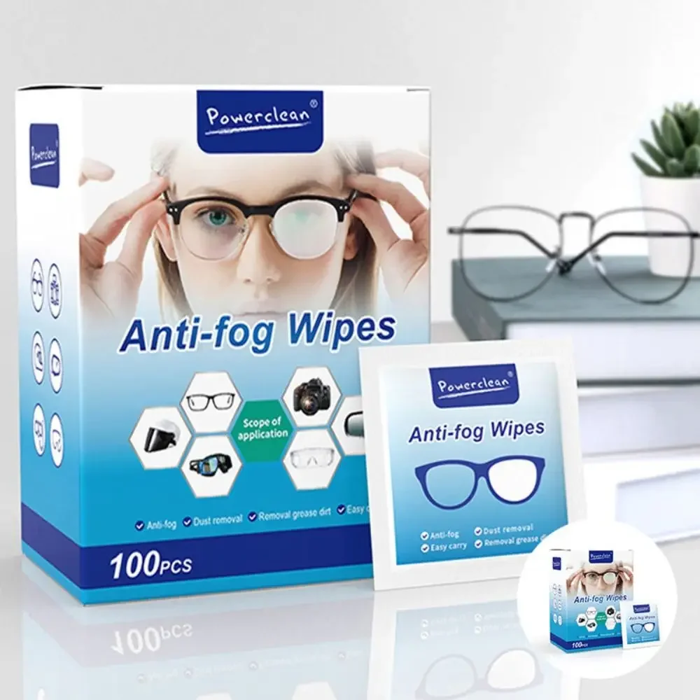 100Pcs/Box Glasses Cleaner Wet Wipe Disposable Anti Fog Misting Dust Remover Cleaning Lens Wipes Sunglasses Phone Screen