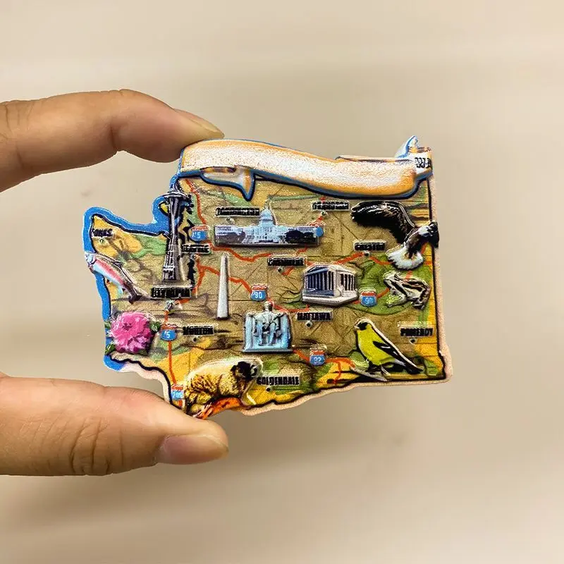 

American Washington State 3D Fridge Magnet - Resin Magnet Frigo with Capitol & Local Scenery, Cute Magnets Refrigerator Magnets