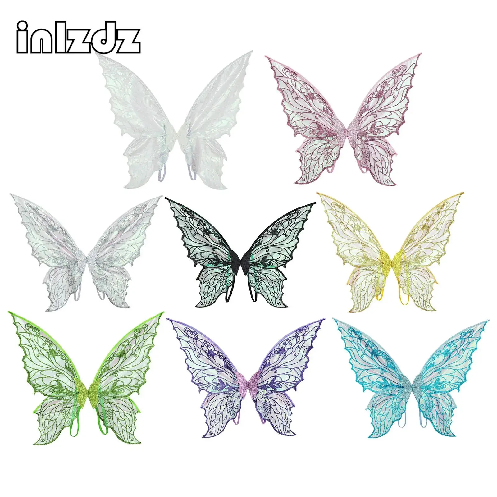 

Unisex Adults Kids Halloween Butterfly Fairy Accessory Gradient Sheer Shiny Wings Fairy Angel Wings with Elastic Shoulder Straps