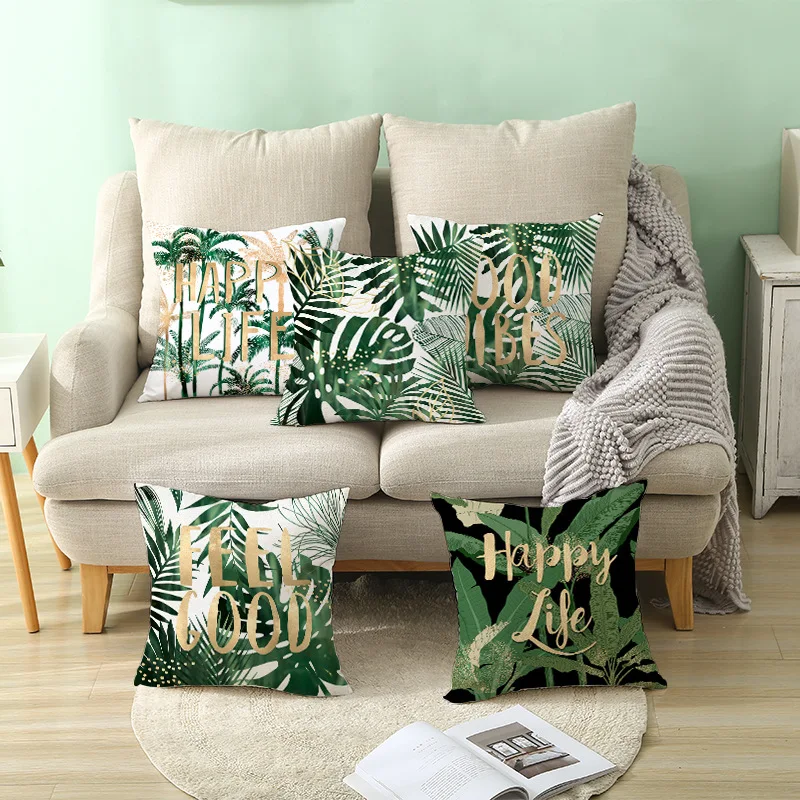 

Green Tropical Leaves Cactus Pillowcase 45x45cm Marble Geometric Polyester Cushion Cover Living Room Sofa Chair Home Decor