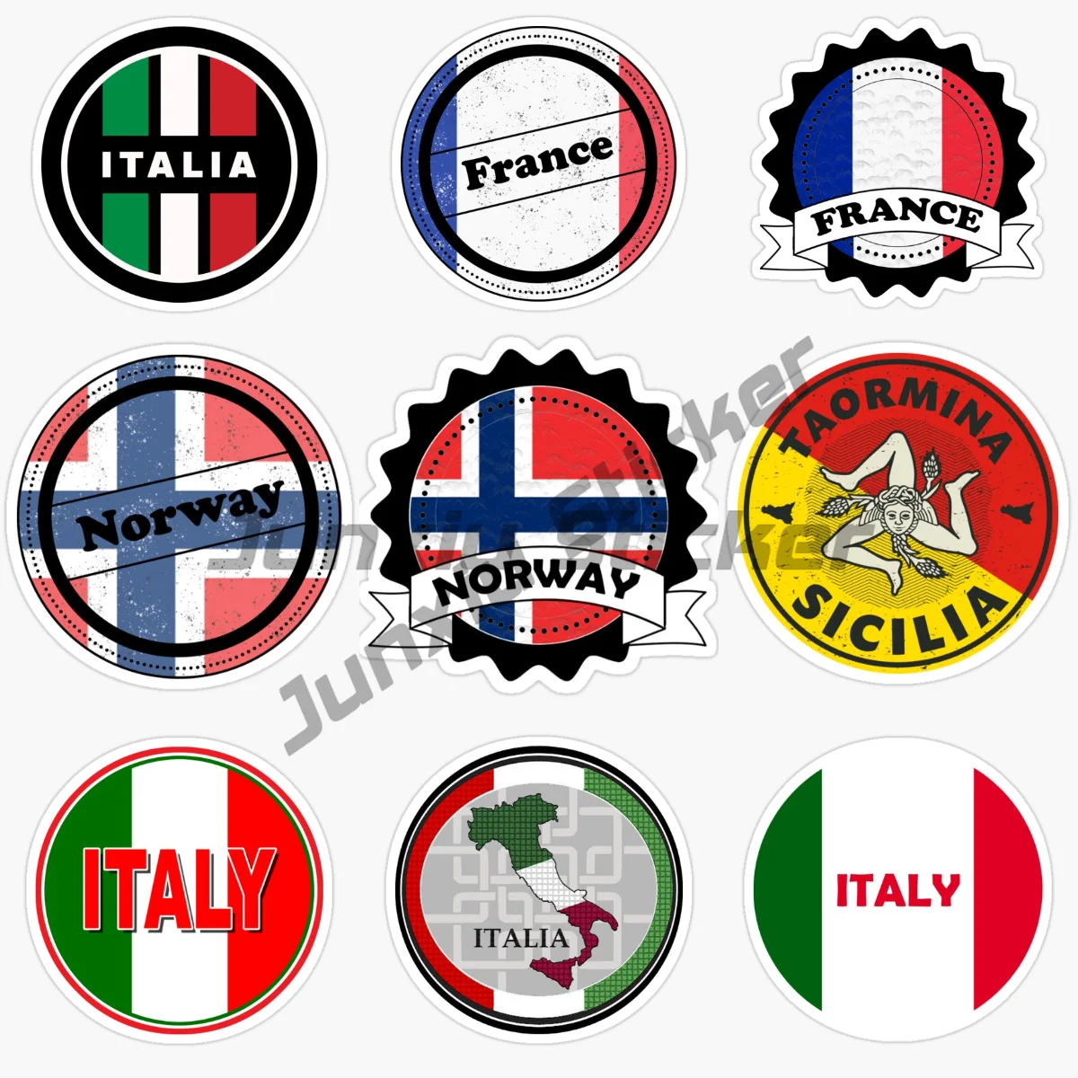 

NORWAY ITALY SICILIA FRANCE Circular National Flag Car Sticker Vinyl Self-adhesive Sticker
