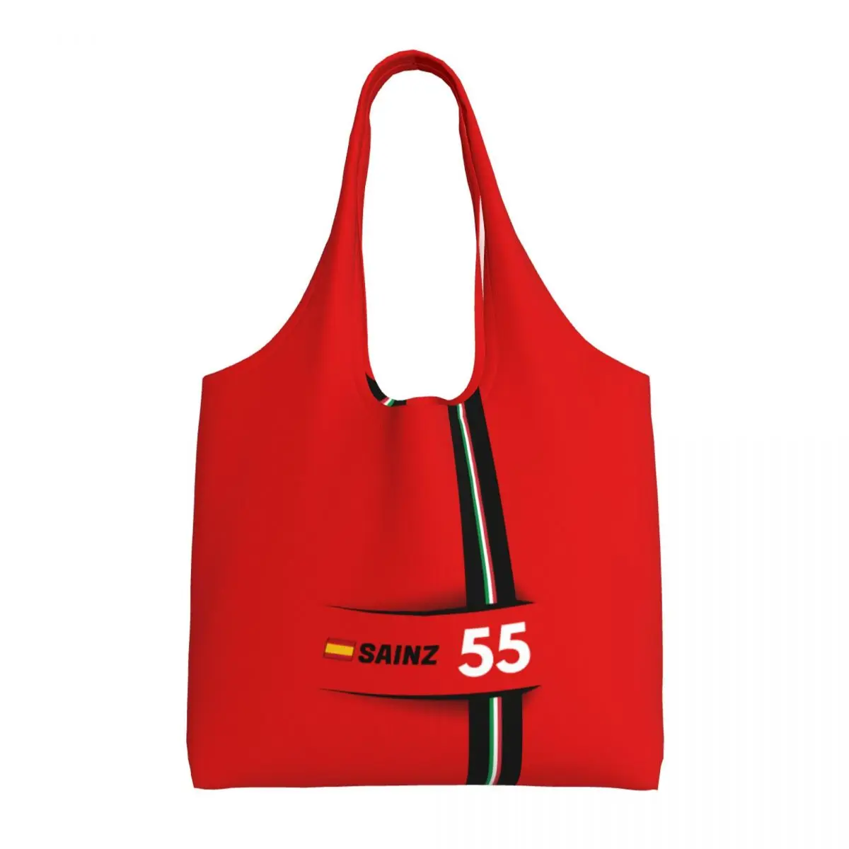 Custom Carlos Sainz 55 Formula Racing Driver Groceries Tote Shopping Bag Women Canvas Shoulder Shopper Bag Big Capacity Handbags