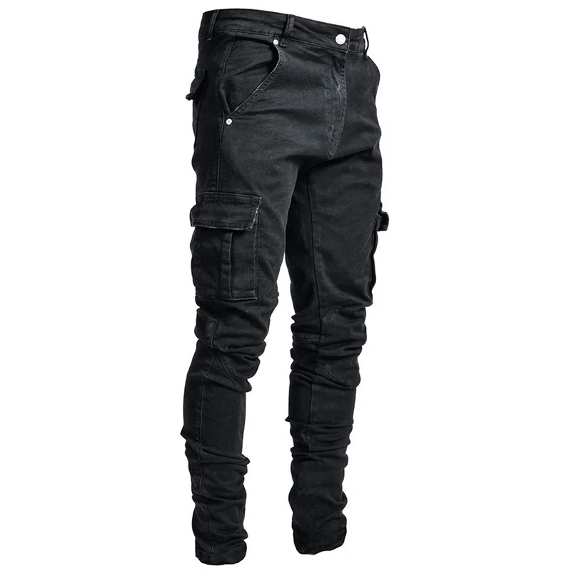 2024 Black Blue Jeans Men Pants Denim Trousers Male Multi Pockets Casual Cargo Pants Pencil Jeans Spring Summer Streetwear