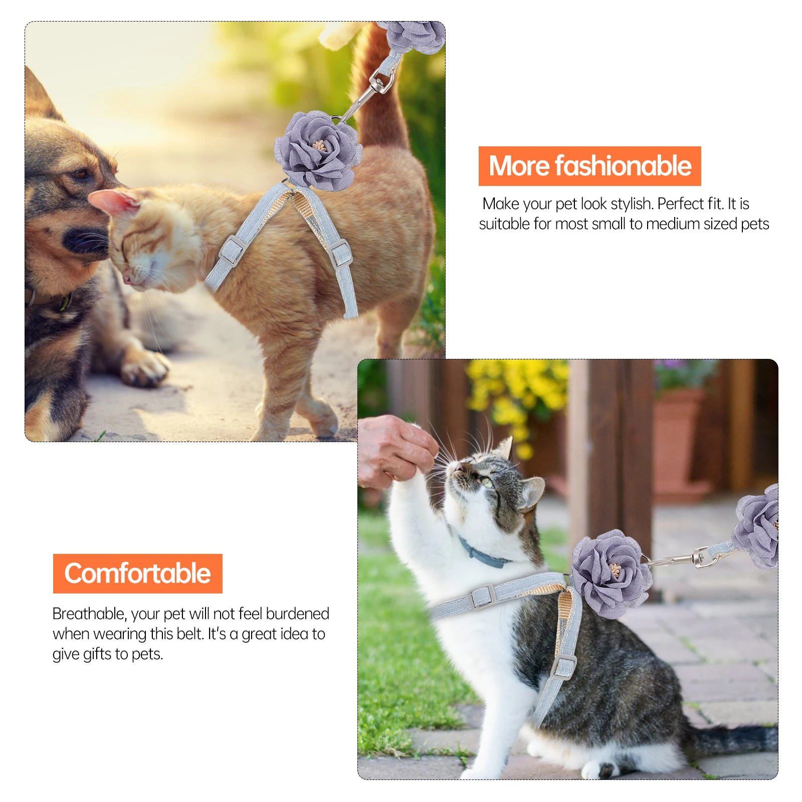 

Adjustable Cat Harness Leash Soft Lightweight Portable Pet Traction Cloth for Kitten Daily Outdoor Walking Needs