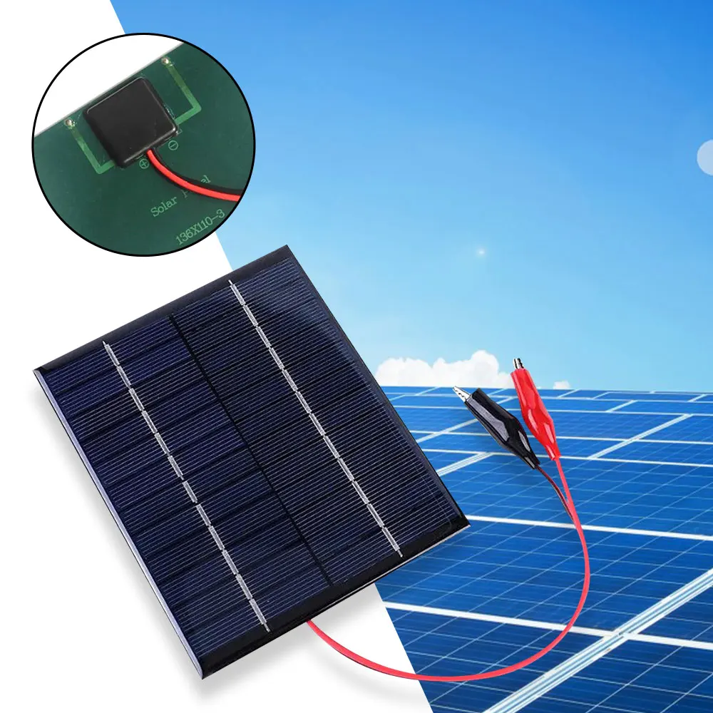 12V 10W Solar Panel Portable  Polysilicon Epoxy Panel Outdoor DIY Solar Charging Panel with Clip for 9-12V Battery Charging