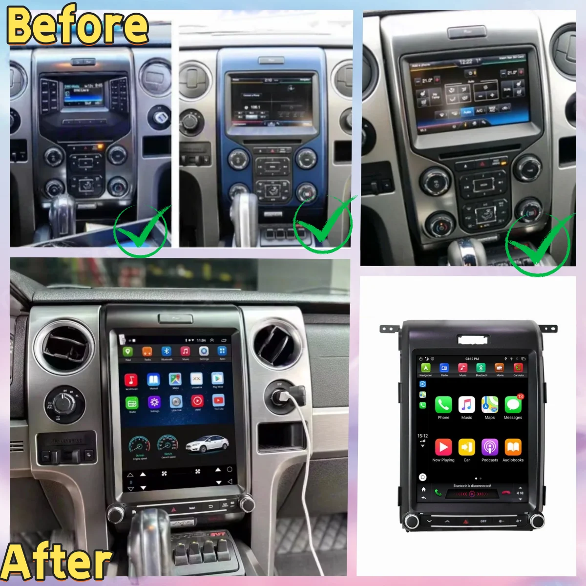 Android Wireless CarPlay Stereo Bluetooth Radio For Ford Raptor F150 2009-2014 Multimedia Video Player GPS Navi Head unit DSP