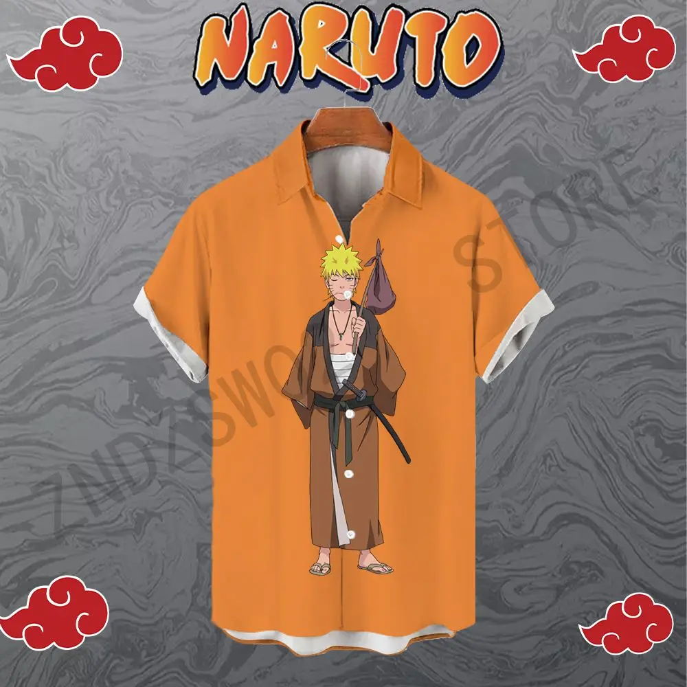 Men's Clothing Naruto 2023 Shirts Shirt 5XL Tops Oversized High Quality Short Sleeve Anime Seaside Trip Cool Beach Style Fashion