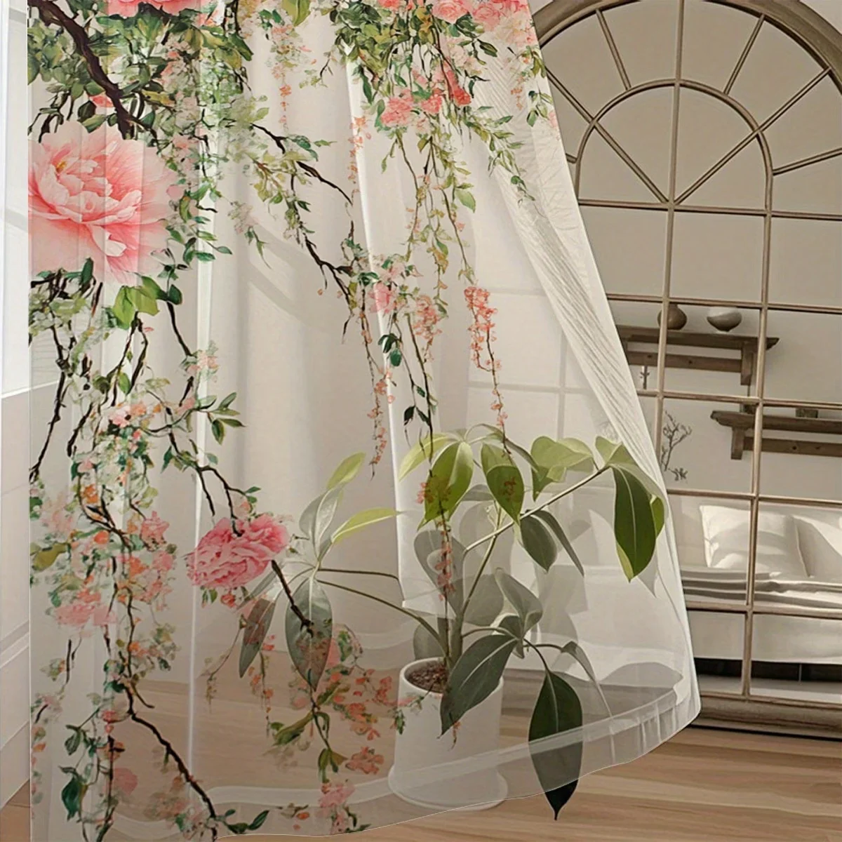 2PCS 디지털 프린트 시어 커튼, 나뭇가지, 잎사귀, - English Home Office 리뷰 및 가격