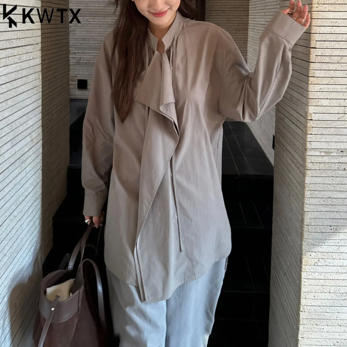 

KWTX Elegant French Style Blouse Women 2025 - Pure Color Lace Trim Shirt,Fashion Casual Office Wear, Vintage Basic Tops