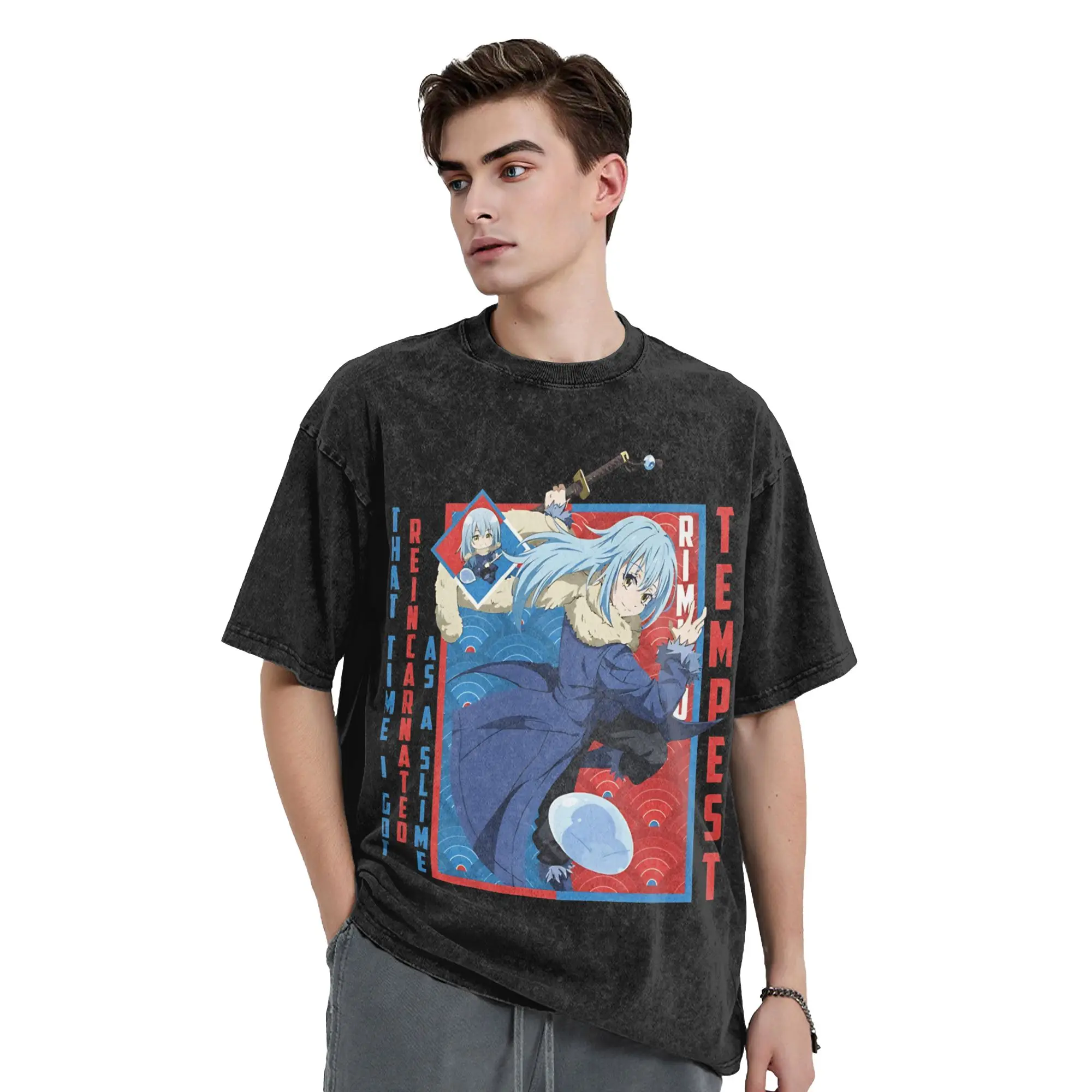 Sparkling Strong Passion That Time I Got Reincarnated As A Slime Washed T Shirts Fashion  Pattern Cotton Clothing Plus Size