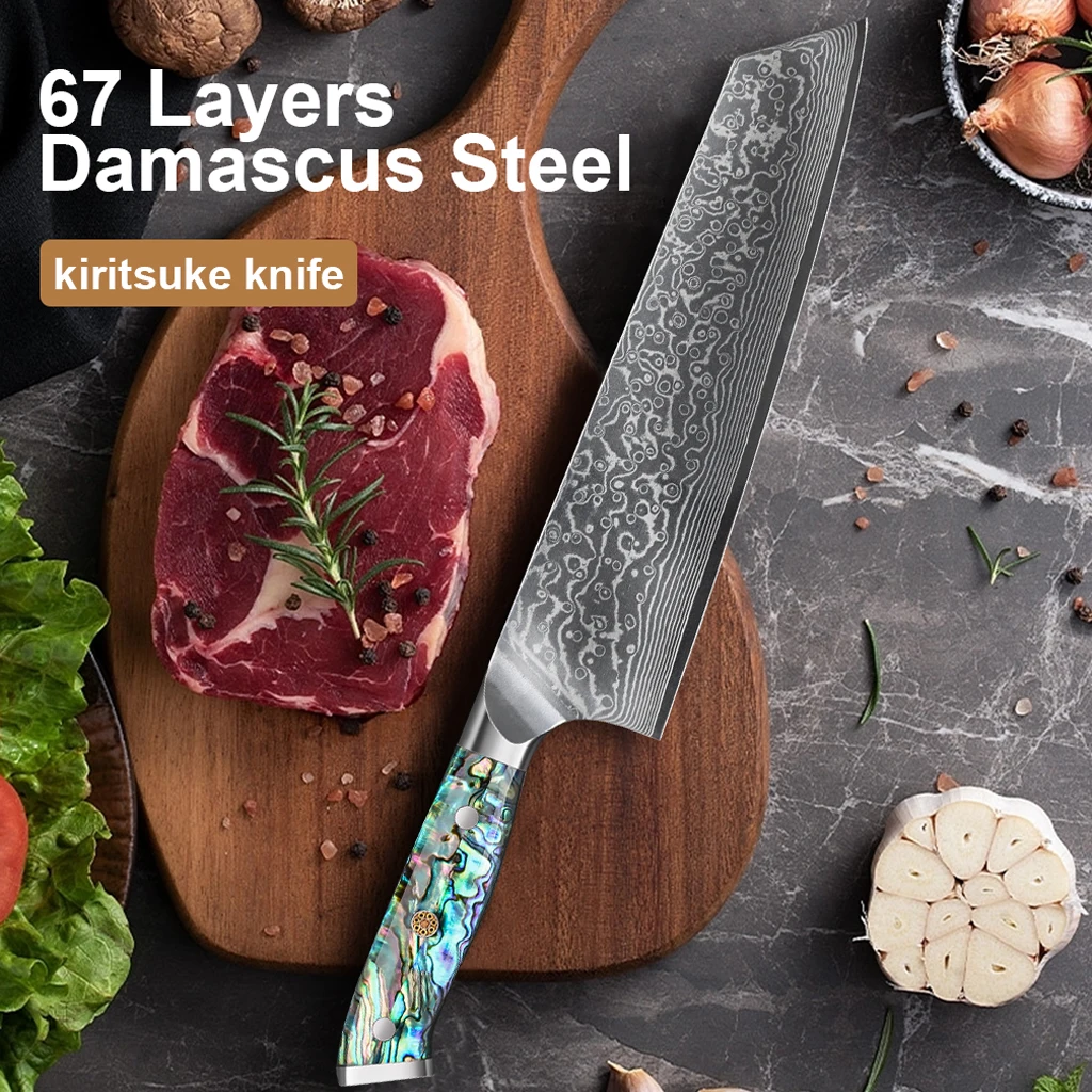 

8 Inch kiritsuke Knife 67 Layers Damascus Steel Kitchen knife Core Super Sharp Meat Cleaver Kitchen Cooking Tools with Abalone H