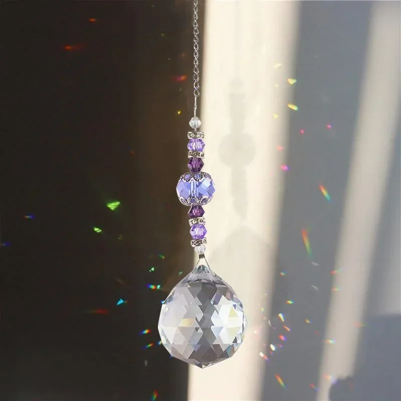 New Crystal Chandelier Decor Stained Glass Ball Hanging Pendant Light Catcher Reflective Bead Curtain Decoration