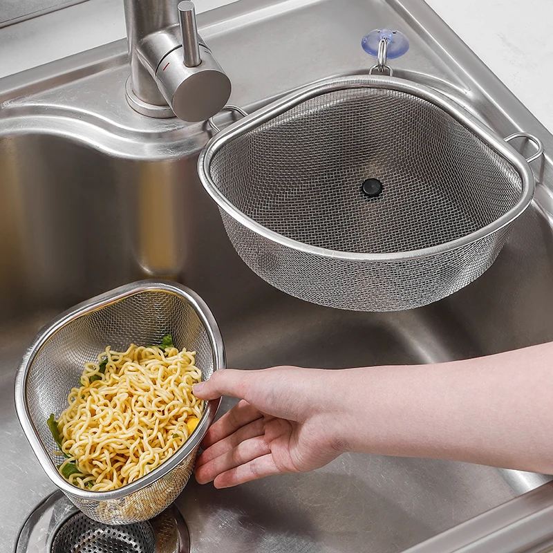 

Kitchen Sink Drain Basket Stainless Steel Triangle Food Vegetables Peel Filter Storage Organizer Kitchen Shelf Rack Drainier