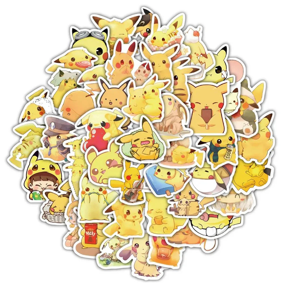 10/30/50pcs Cute Pokemon Pikachu Cartoon Stickers Decals for Kids DIY Water Bottle Guitar Bike Car Kawaii Anime Sticker Toy Pack