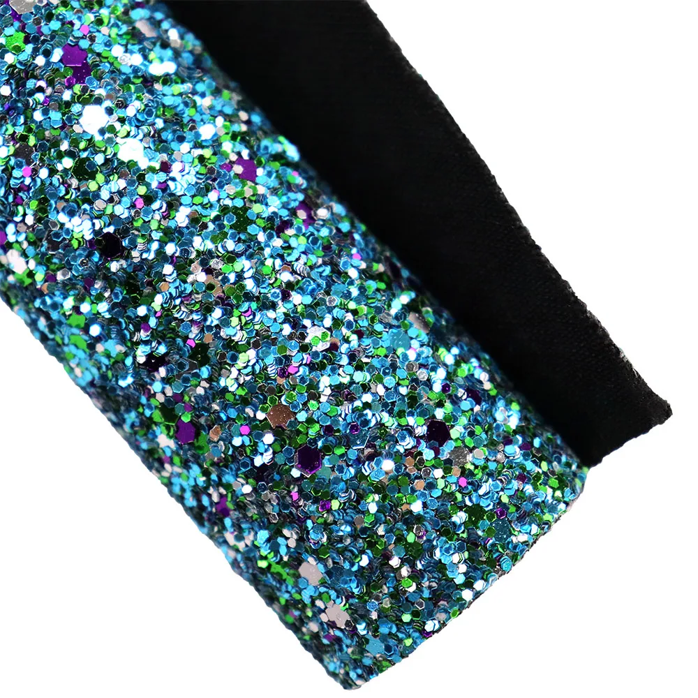 30x134cm Roll Mix Green Blue Chunky Glitter Fabric With Soft Elastic Backing Faux Leather For Earring Bows Decorations DIY AY124