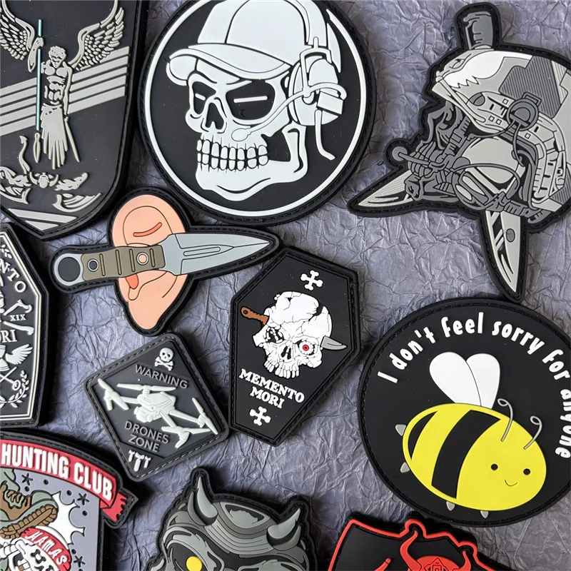 3D PVC Patch Tactical Morale Badges on Backpack Skull Sticker Hook and Loop Patches for Clothing Military Accessory Armband