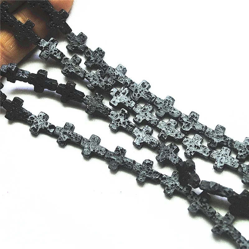 35PCS 8X11MM NEW BLACK LAVA STONE STRINGS CROSS SHAPE DIY JEWELRY FINDINGS LOOSE VOLCANO STONE TOP SELLING