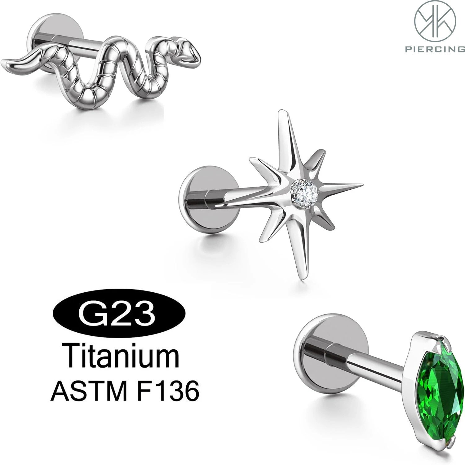 16G Silvery Green Zircon Stud Earrings Flat Back G23 Titanium Internal Thread Starlight Cartilage Earrings 1PCS