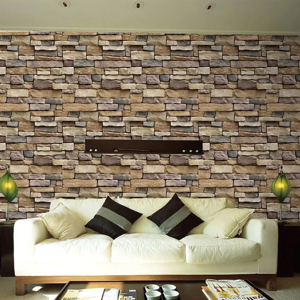Vinilos Decorativos 3D con Efecto PVC para Habitaciones, Adhesivos de Pared para Decoración del Hogar, Papel con Diseño de Ladrillo y Piedra, 45*100cm