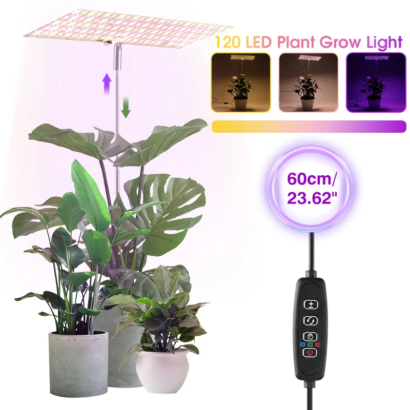 120 LED Plant Grow Light,Full Spectrum Height Adjustable Plant Light,10 Dimmable Brightness/Timer Ultrathin Panel Plant Sunlight