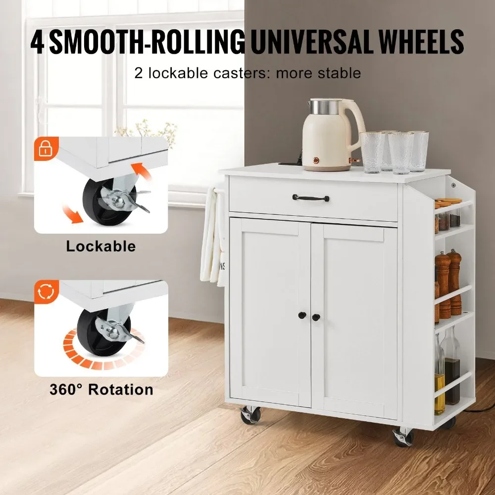 Kitchen Island Cart: Rolling Storage Cabinet with Charging Station thumbnail