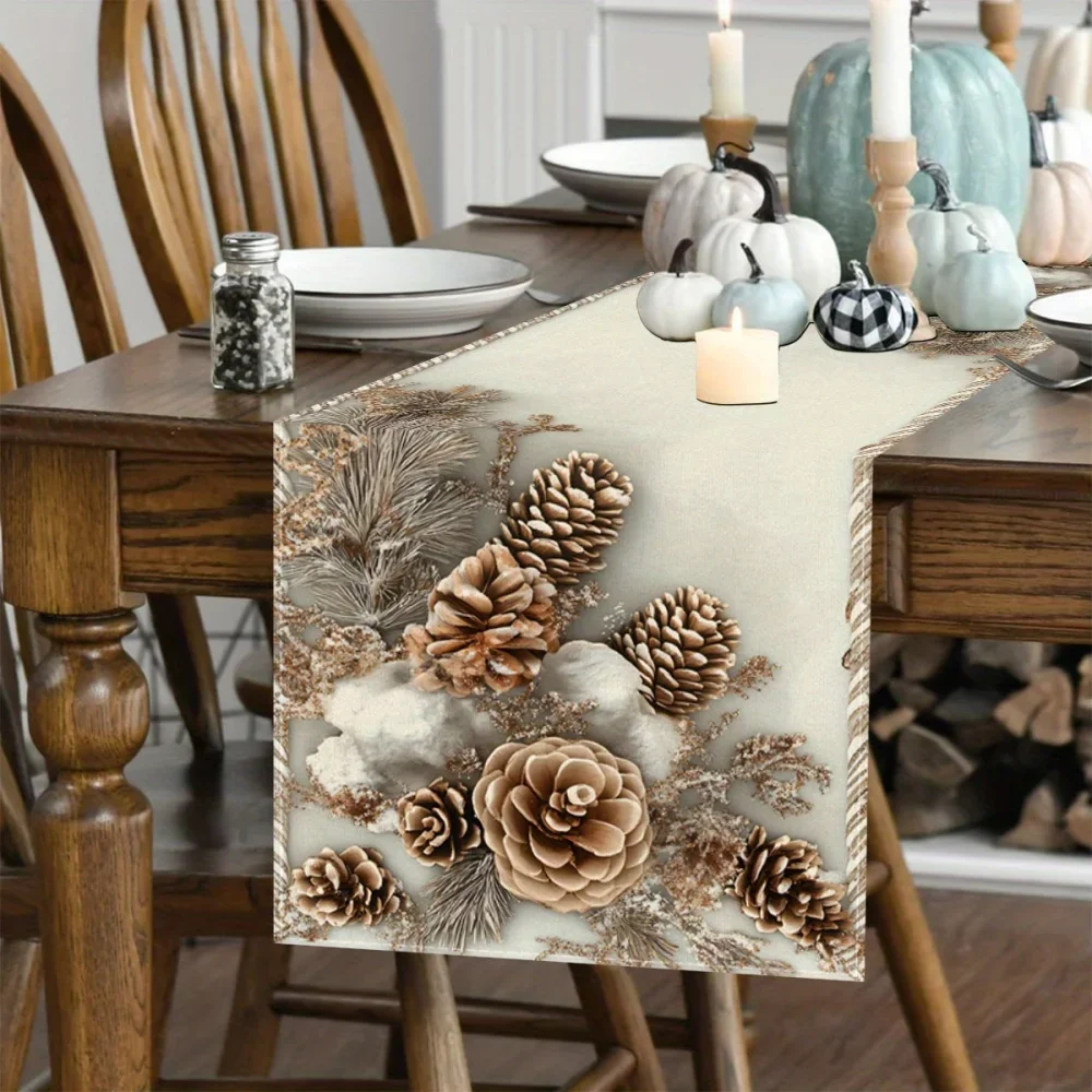 Winter-Tischläufer mit Blumenmuster – Feiertags-Thanksgiven-Dekorationen für den Tisch zu Hause, Flagge, Navidad, Weihnachtsgeschenke, Neujahrs-Tischläufer