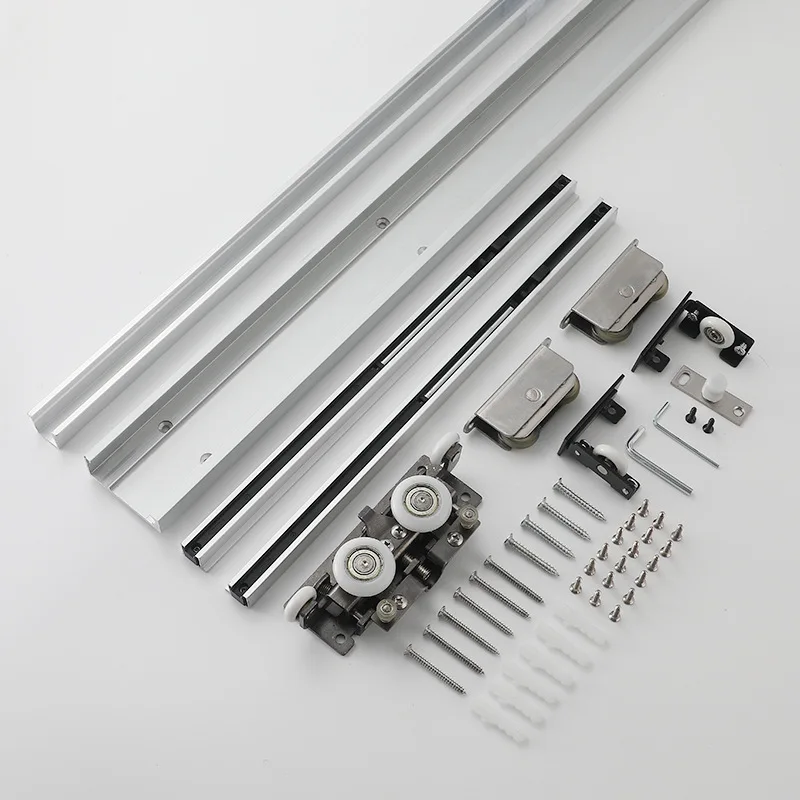 1Set Invisible Track Floating Ghost Sliding Barn Door Roller Wheels Kit Two Way Soft Closing