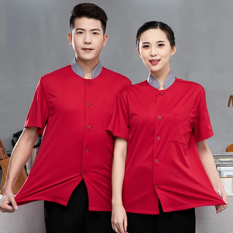 Chaqueta de cocina de Color sólido para hombre y mujer, uniforme de cocinero para restaurante occidental, Hotel, verano, 360 °, traje de Chef de malla transpirable