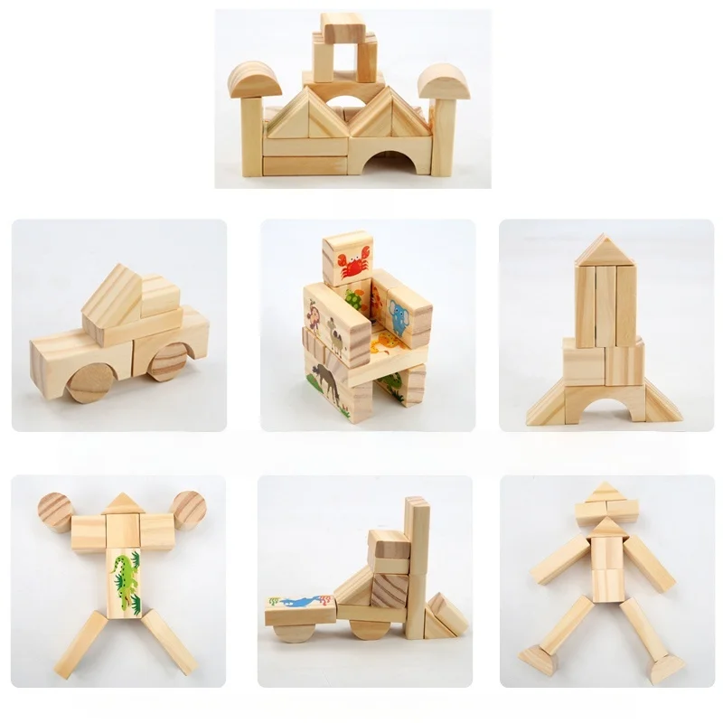 Holz-DIY-Puzzle-Blöcke für Jungen und Mädchen, Montessori-Stapelblöcke, buntes pädagogisches kreatives Spielzeug, Aufklärung, Denken
