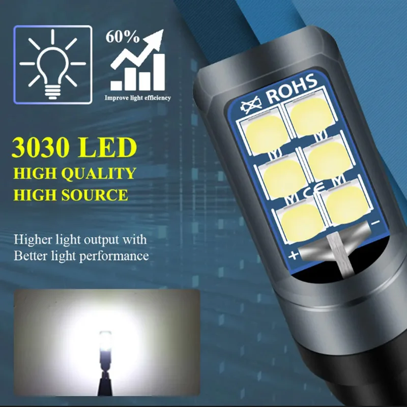 2Pcs W5W T10 LED CANBUS No Error 5W5 12V24V 2W 600Lm Super Bright Car Interior Side Light 194 3030 SMD Auto Bulb White Amber Re
