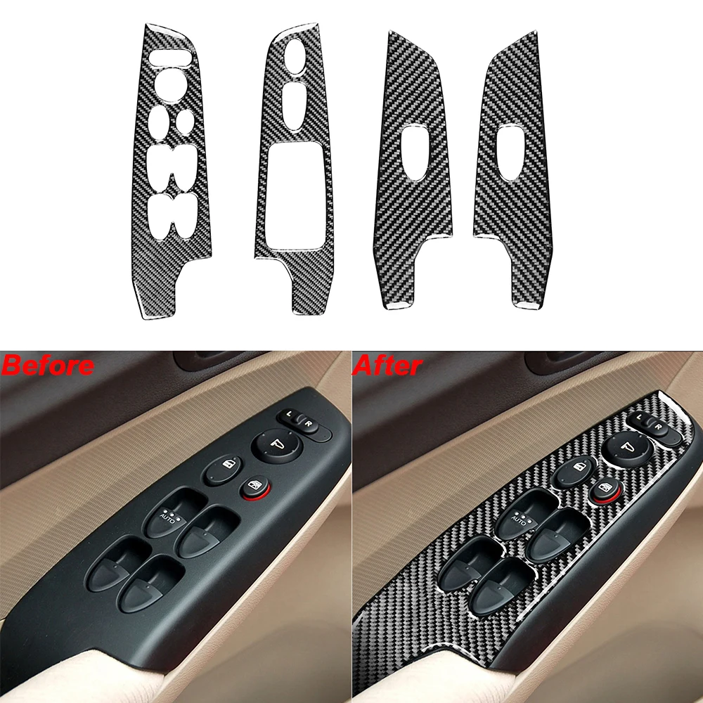 

4Pcs For Honda Civic 8th 2006 2007 2008 2009 2010 2011 LHD Carbon Fiber Window Switch Panel Trim Cover Car Accessories Interiors