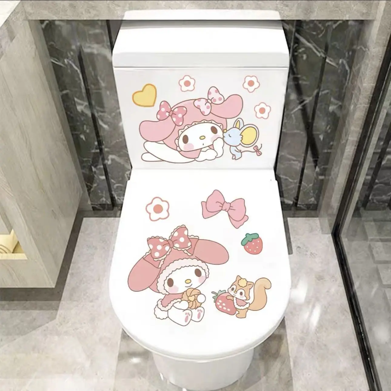 Sanrio Cartoon Pochacco Creative Personalized Toilet Sticker Kawaii My Melody Toilet Waterproof Sticker Wall Decoration Gift