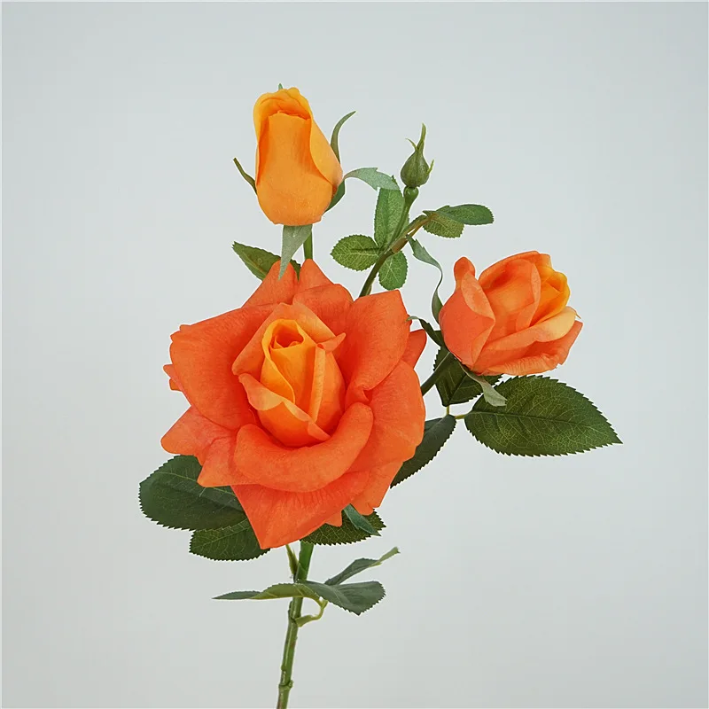 3 Stück Latex-Feuchtigkeits-Rosen mit 3 Blüten, künstliche Rosen mit echter Haptik, Hochzeitsdekoration, Rosen-Blumenarrangement, Party- und Wohnaccessoires – Detail 3