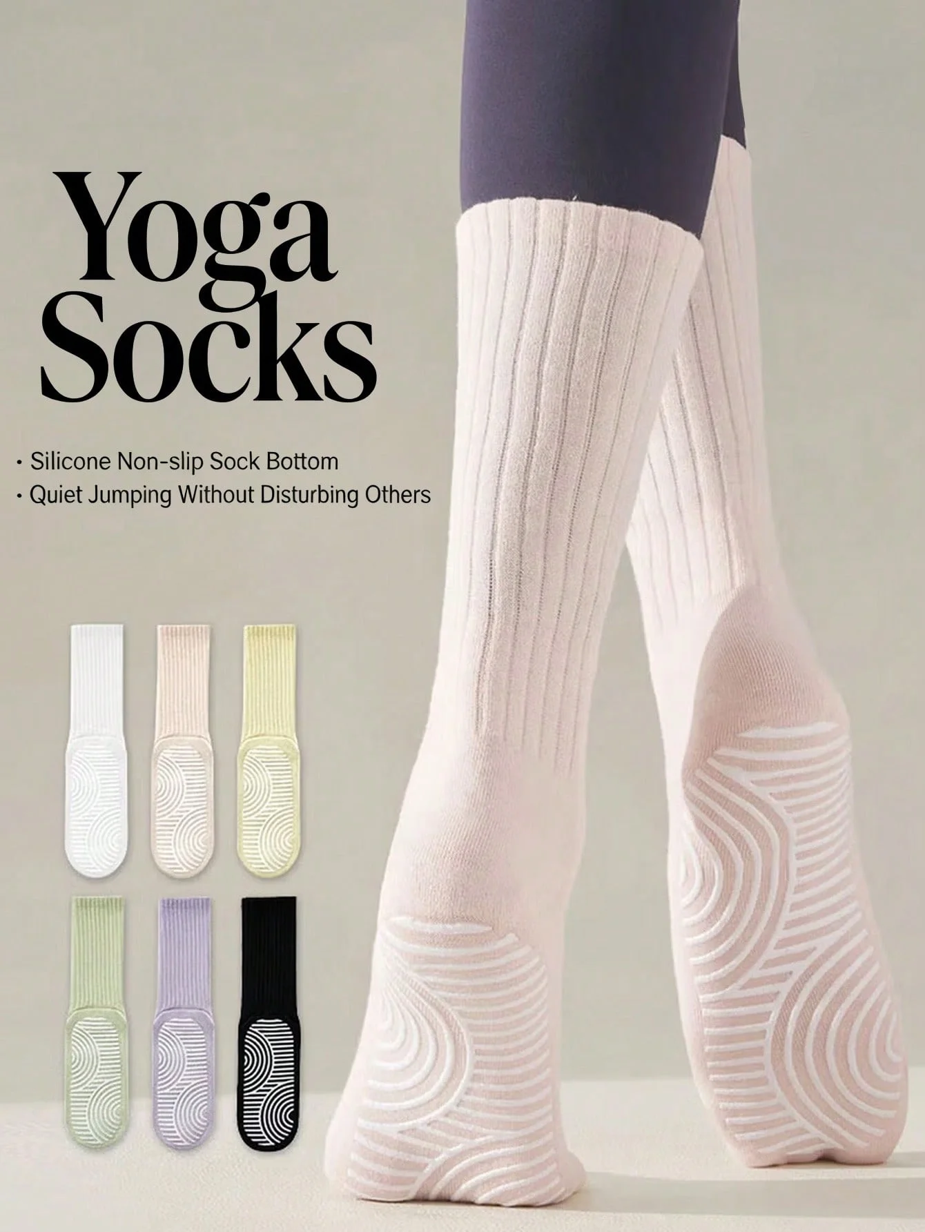 6 pairs of women's yoga socks, non-slip, professional mid-calf Pilates socks, indoor sports floor socks, summer women's yoga socks
