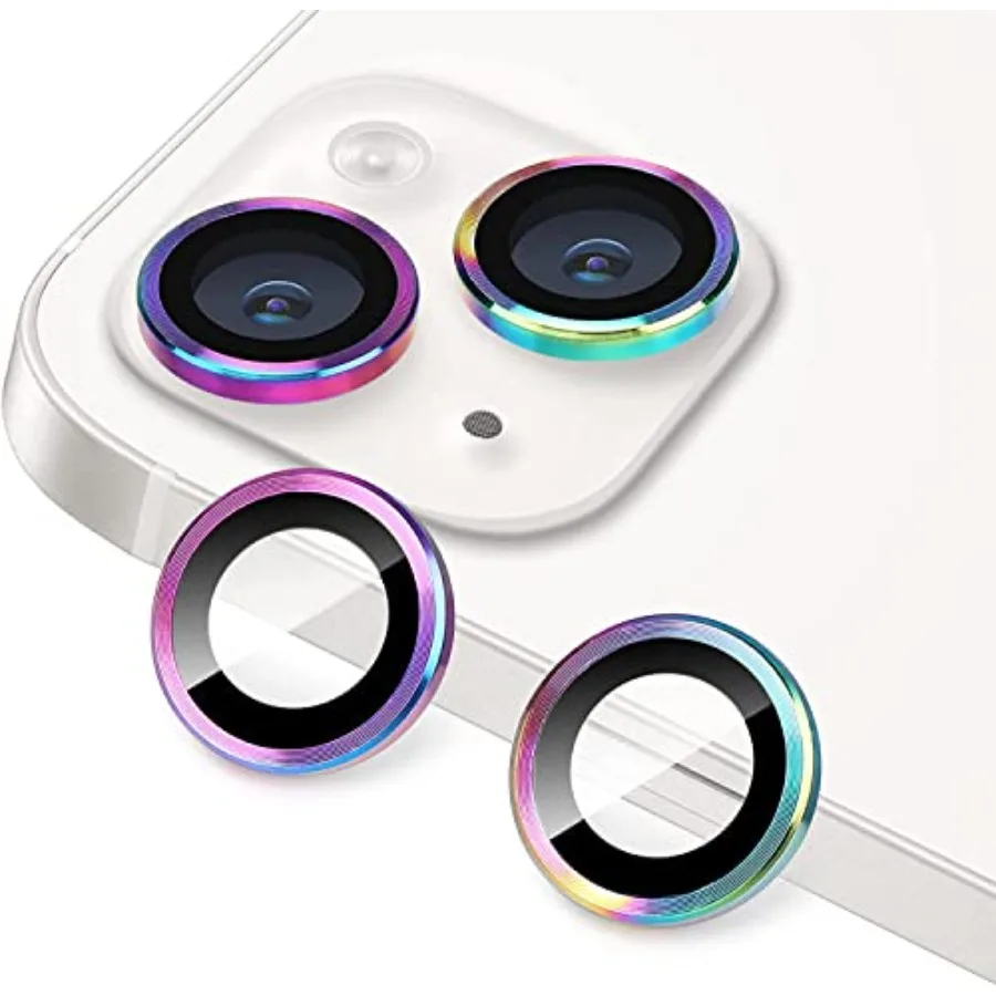

Colorful Tempered Glass Camera Lens Protector for iPhone 13 Mini/iPhone 13 with Metal Ring Anti-Scratch 9H Shockproof Cover F -